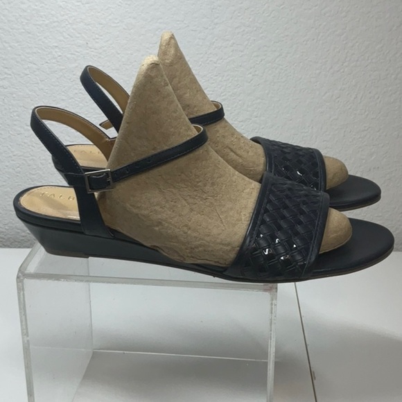 Talbots Capri Woven Leather Wedge Sandals Navy 9.5 - Picture 5 of 8